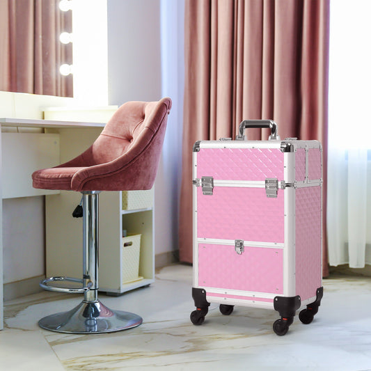 Portable Aluminum Makeup Train Cases, Rolling Makeup Case, Salon Beauty Cosmetic Jewelry Organizer Trolley with 4 Wheels, Pink Makeup Cases Pink  at Gallery Canada