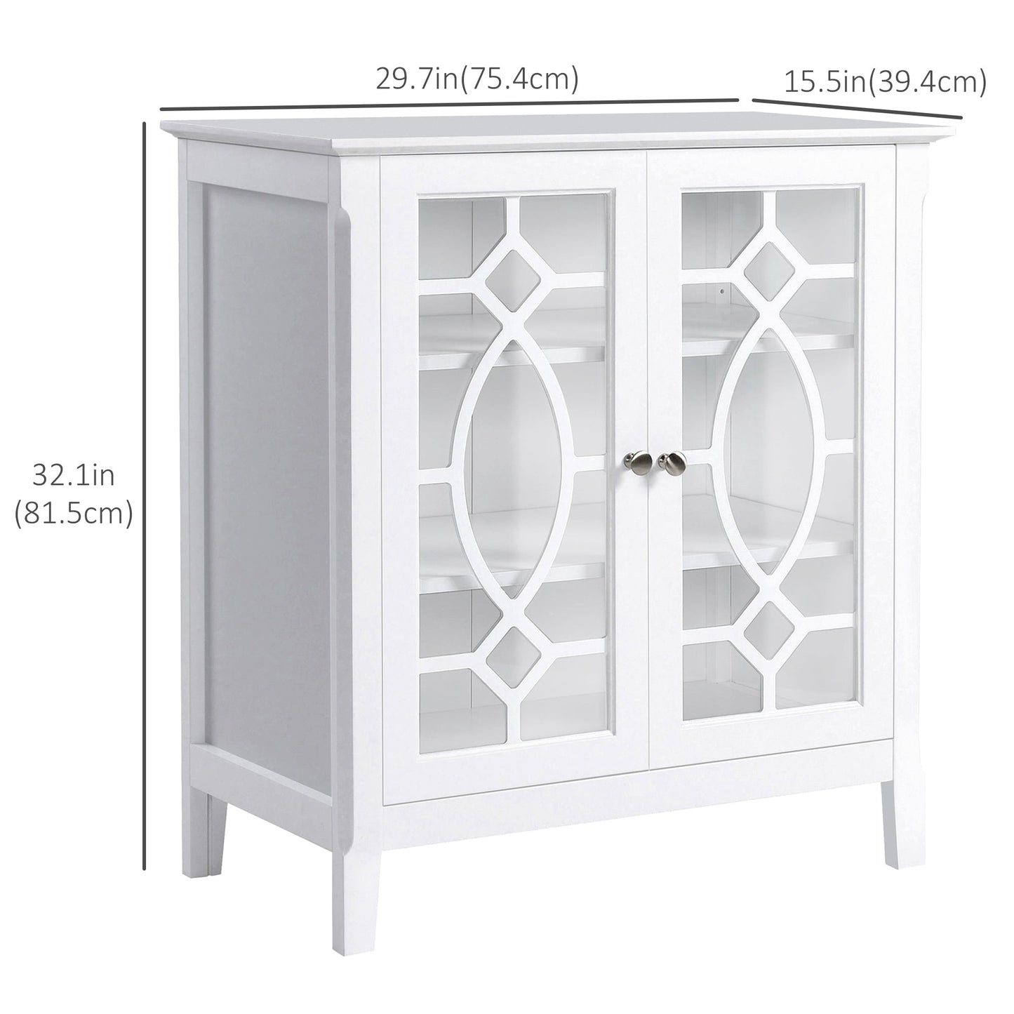 Sideboard Display Cabinet with Double Framed Glass Doors, 2 Adjustable Shelves, and Elevated Base, White Bar Cabinets   at Gallery Canada