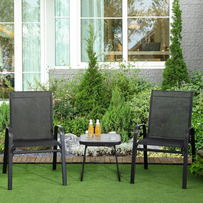 Outdoor Bistro Set of 3, 3 Piece Patio Set with Breathable Mesh Fabric, Stackable Chairs and Square Table, Black Bistro Sets   at Gallery Canada