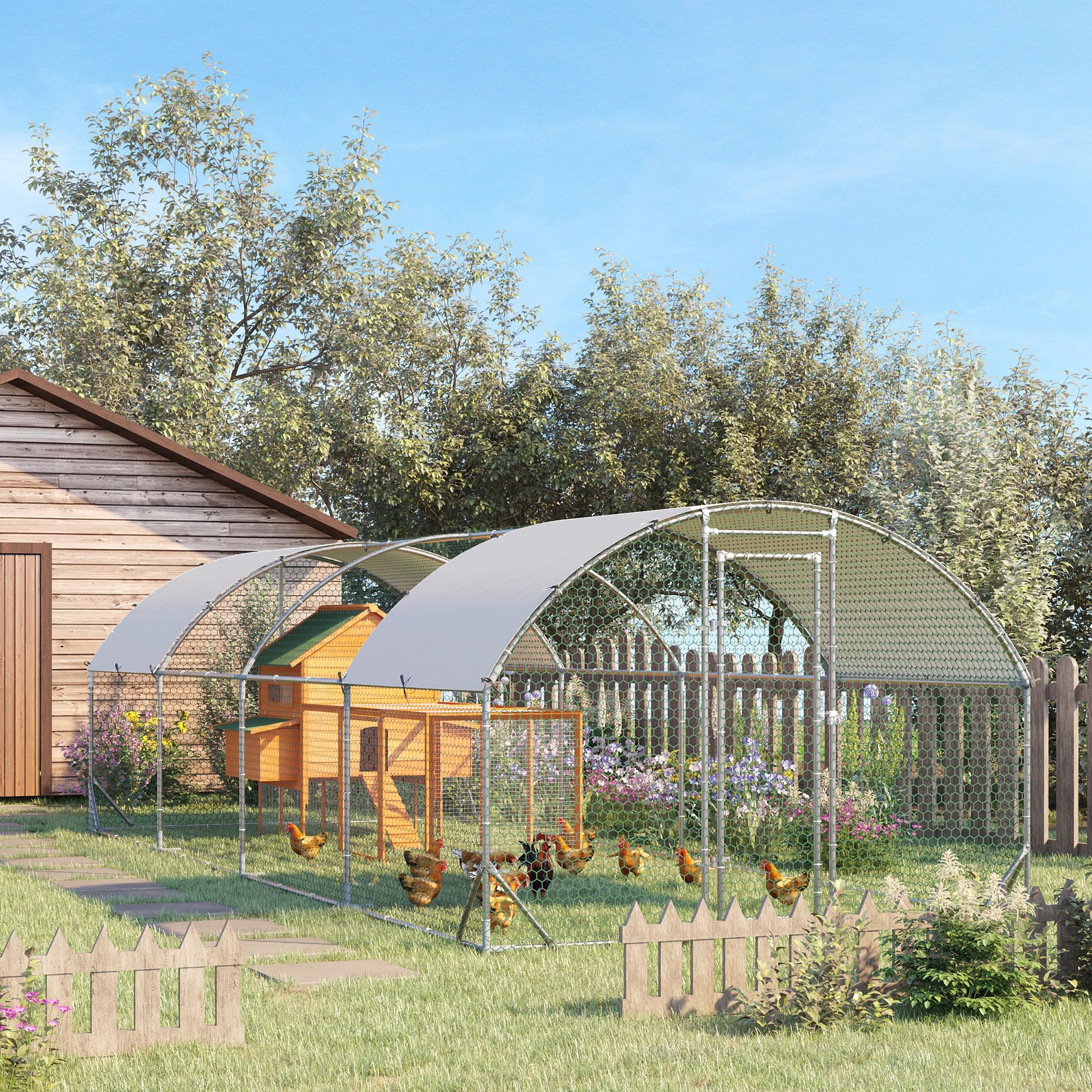 Galvanized Large Metal Chicken Coop Cage Walk-in Enclosure Poultry Hen Run House Playpen Rabbit Hutch with Cover for Outdoor Backyard 9.2' x 24.9' x 6.5' Silver Chicken Coops at Gallery Canada