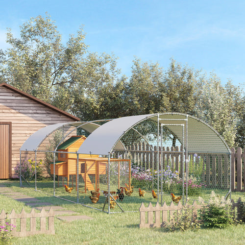 Galvanized Large Metal Chicken Coop Cage Walk-in Enclosure Poultry Hen Run House Playpen Rabbit Hutch with Cover for Outdoor Backyard 9.2' x 24.9' x 6.5' Silver