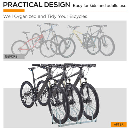 3-Bike Bicycle Floor Parking Rack Cycling Storage Stand Ground Mount Garage Organizer for Indoor and Outdoor Use Silver Bike Parking Stands   at Gallery Canada