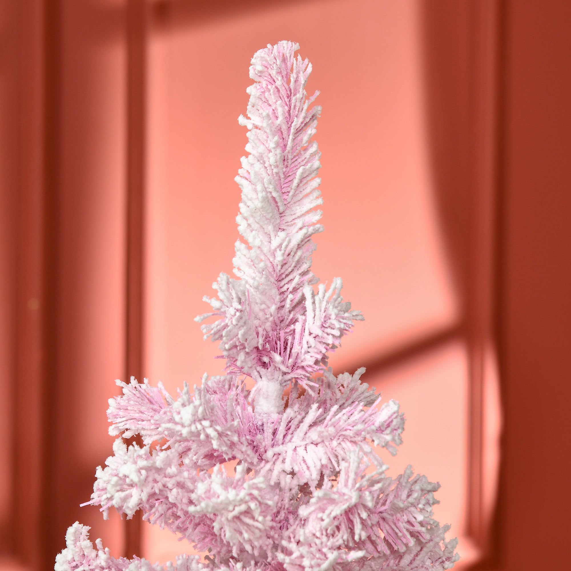 4 ft Flocked Pencil Christmas Tree, Artificial Christmas Tree with Realistic Branches, Auto Open and Steel Base, Pink Pencil Christmas Trees   at Gallery Canada