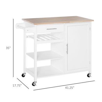 4-Tier Rolling Kitchen Island Cart with Butcher Block, Cabinet, Drawer, White Kitchen Islands & Kitchen Carts   at Gallery Canada