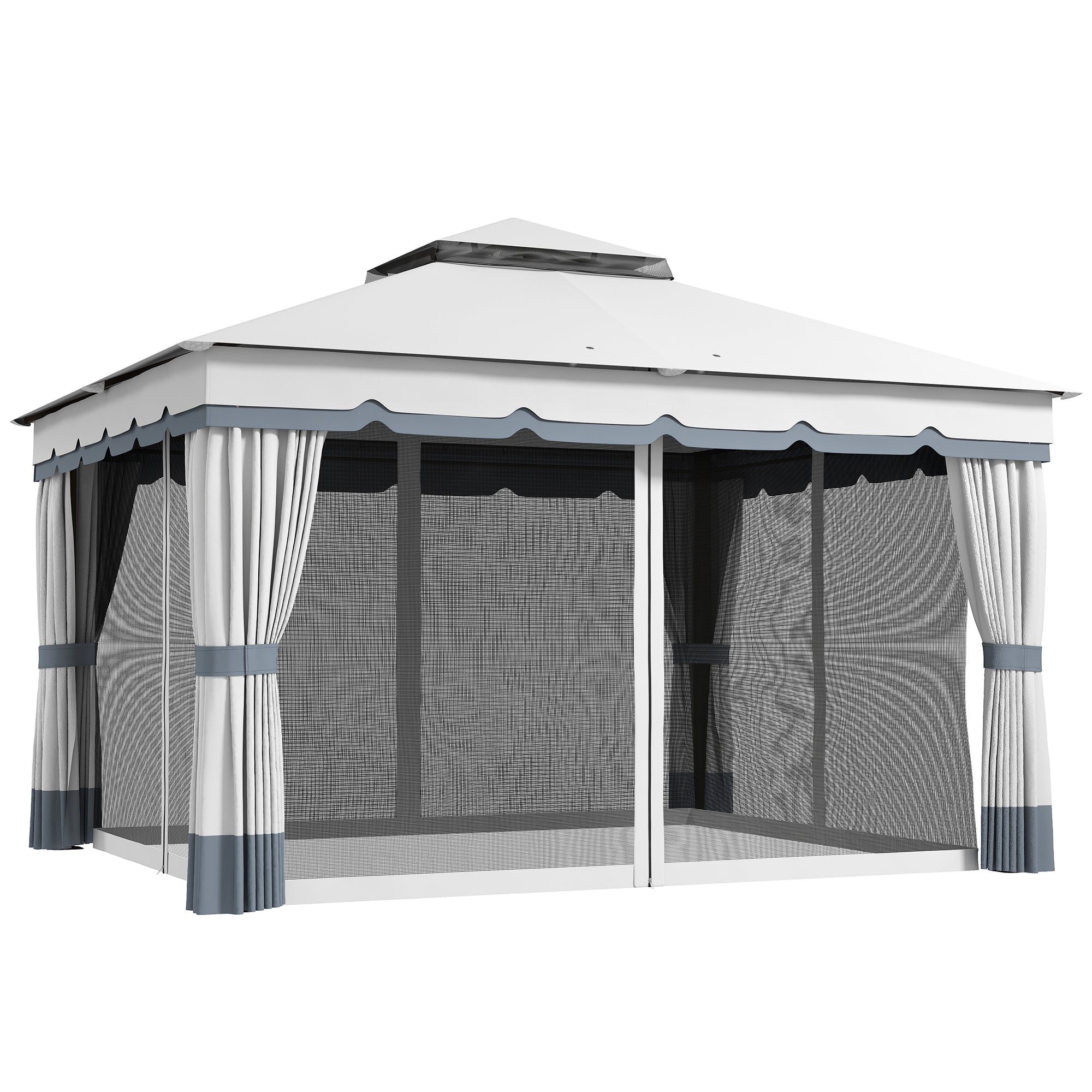 10' x 12' Double Roof Patio Gazebo Canopy, Outdoor Gazebo Shelter with Netting &; Curtains, for Garden, Lawn and Deck Gazebos at Gallery Canada