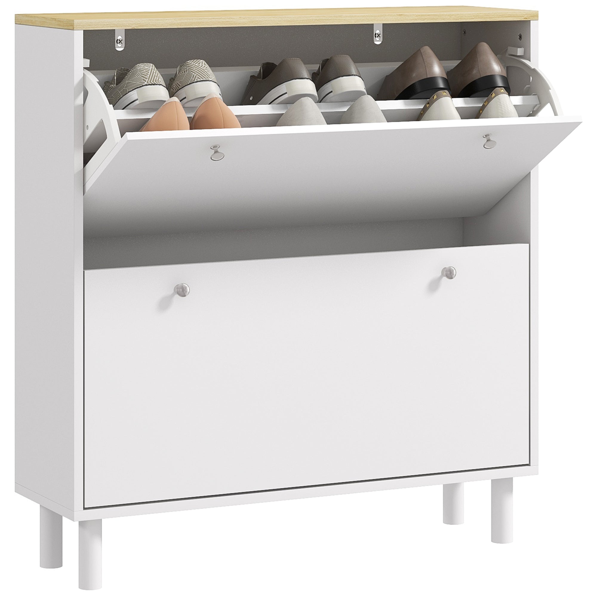 2 Drawers Shoe Storage Cabinet with Adjustable Shelves for 16 Pairs of Shoes, White Shoe Storage Cabinets & Racks   at Gallery Canada