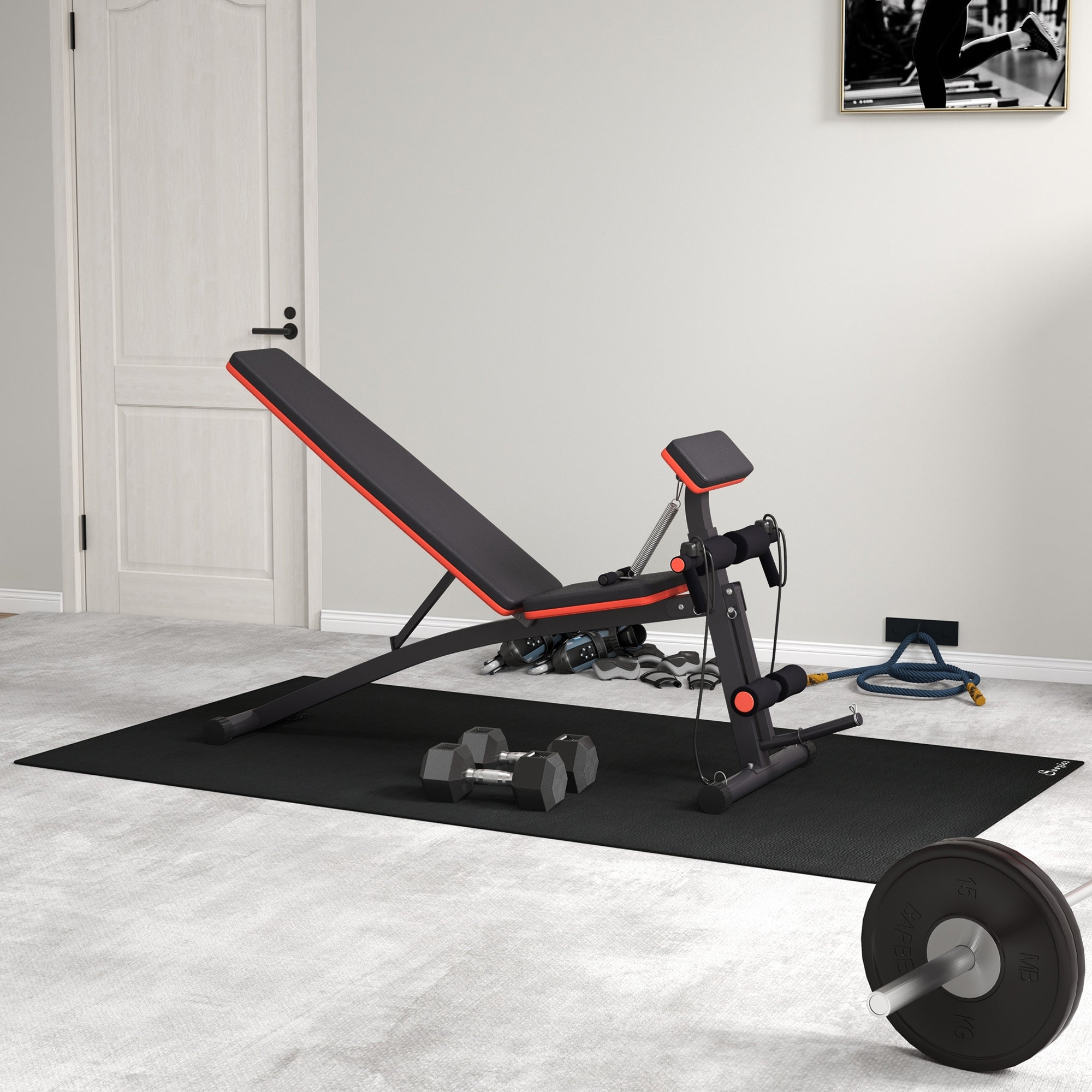 Foldable Press Bench Adjustable Dumbbell, Weight Training Bench Exercises Gym Chair, Black &; Red Weight Benches at Gallery Canada