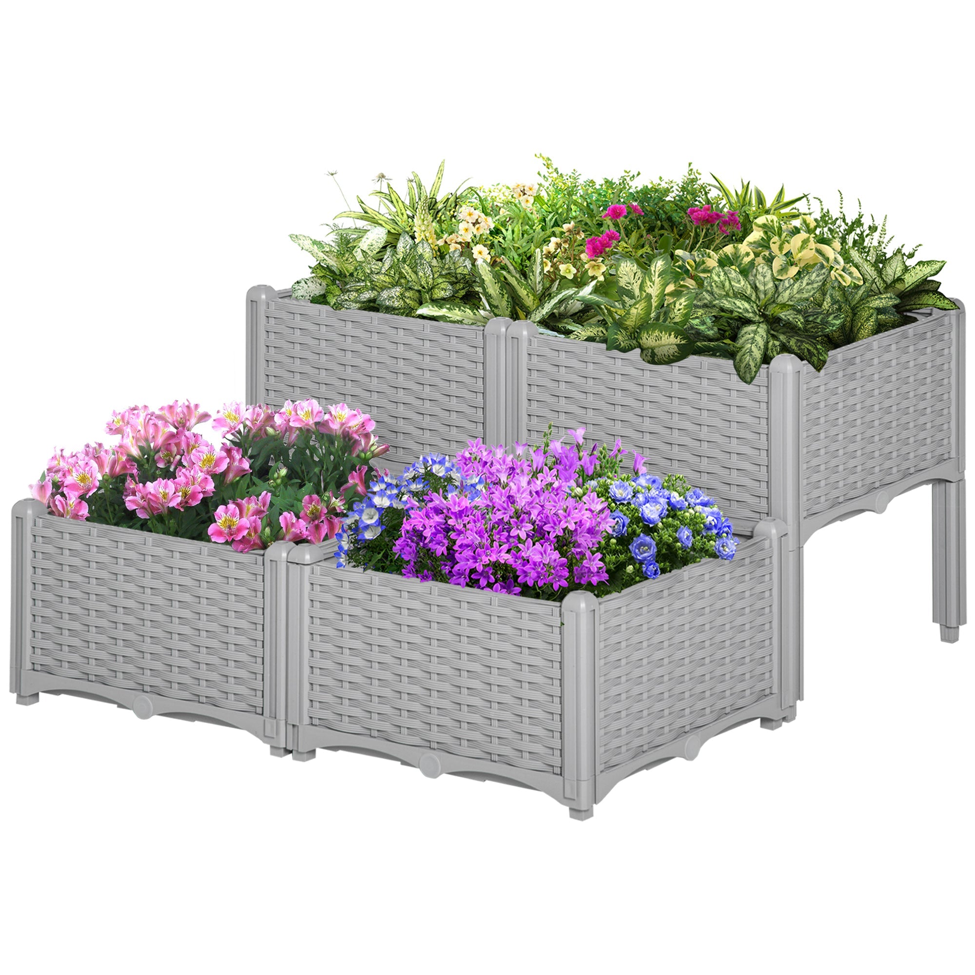 4-piece Raised Garden Bed PP Raised Flower Bed Vegetable Herb Grow Box Stand Grey Elevated Garden Beds Grey  at Gallery Canada