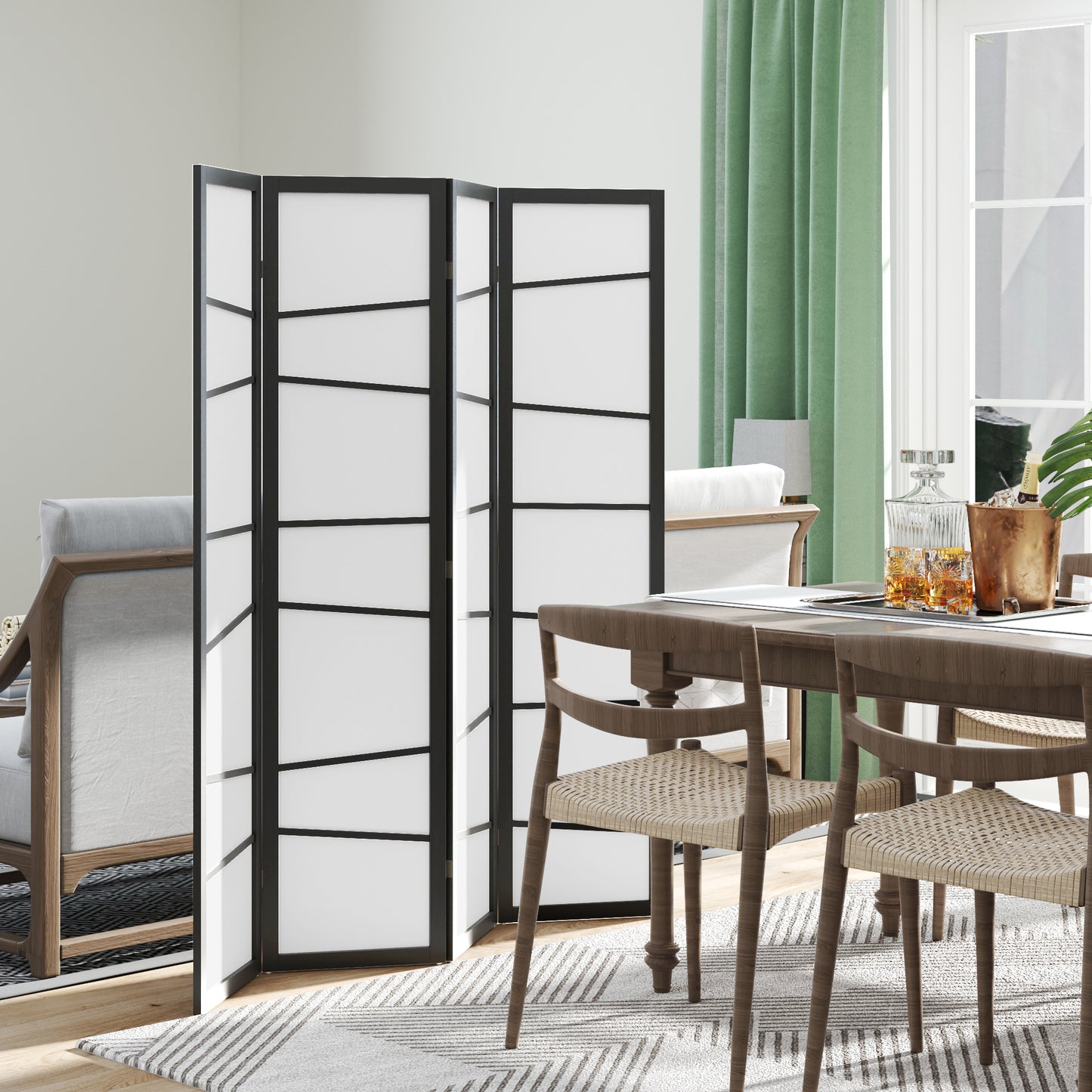 5.6ft Folding Room Divider, 4 Panel Wall Partition with Wood Frame for Bedroom, Home Office, White Room Dividers at Gallery Canada