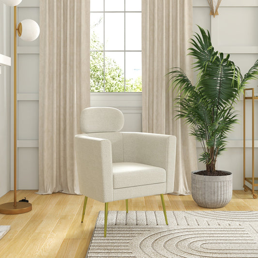 Barrel Accent Chair with Detachable Headrest, Modern Armchair for Living Room, Home Office, Cream White - Gallery Canada