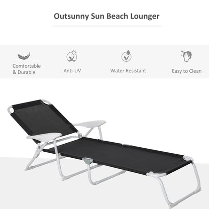 Outdoor Lounge Chair, Patio Garden Folding Chaise Lounge Sun Beach Reclining Tanning Chair with 4-Level Adjustable Backrest, Black Lounger Chairs   at Gallery Canada