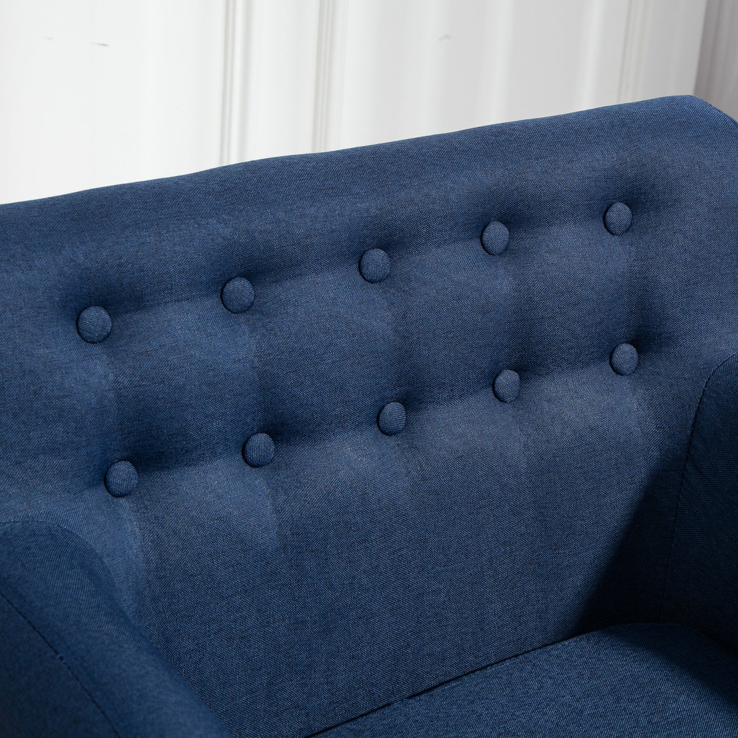 Linen Upholstery Armchair, Mid-Century Modern Accent Chair with Wood Frame and Thick Padding, Blue Accent Chairs   at Gallery Canada