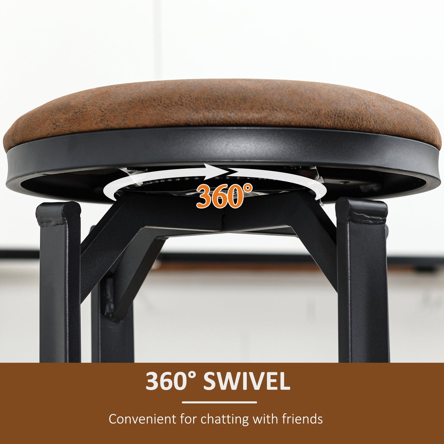 Vintage Swivel Bar Stools with Footrest, Microfiber Cloth, Steel Legs, Brown Bar Stools   at Gallery Canada