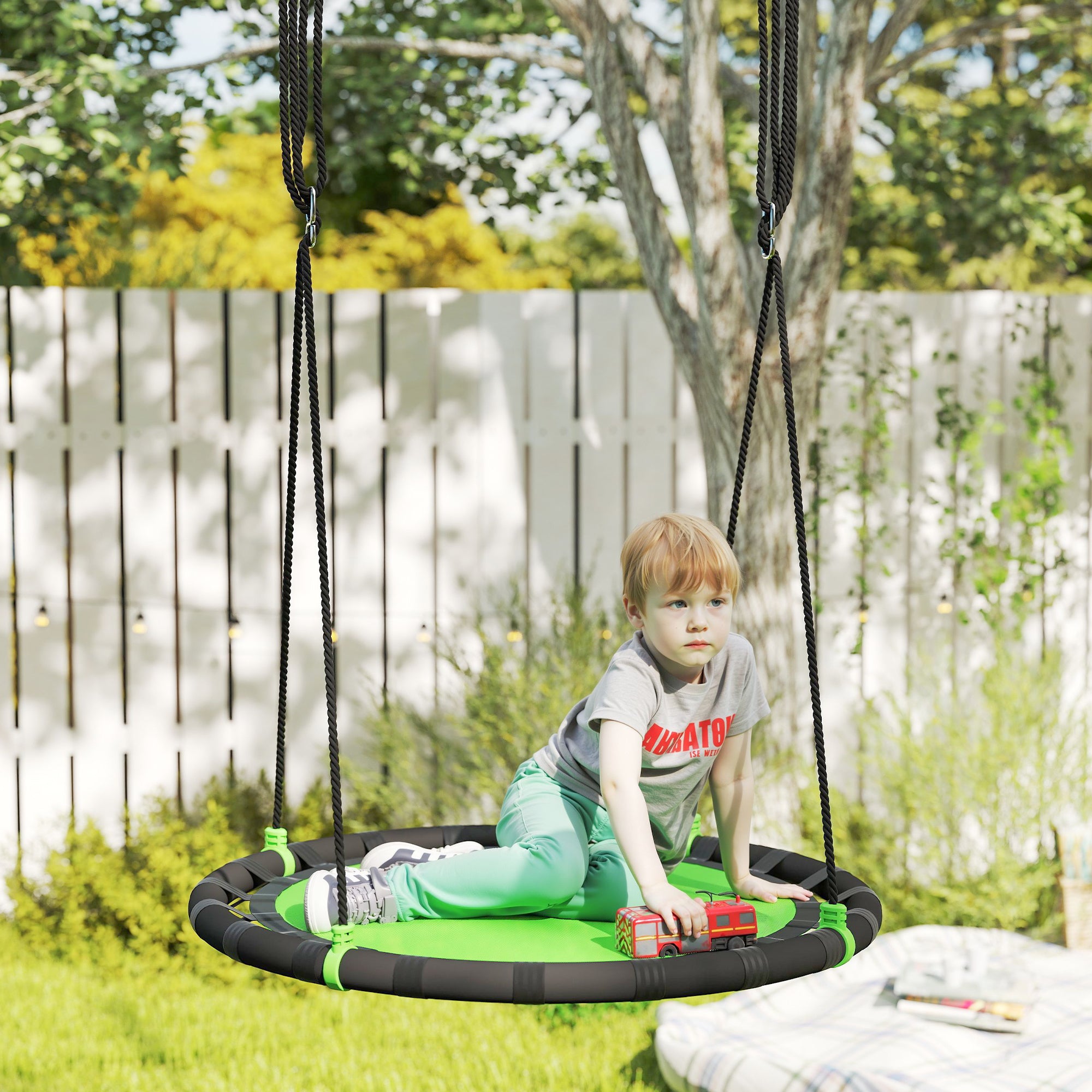 39 inch Saucer Tree Swing Set for Kids with Adjustable Hanging Ropes for Outdoor, Backyard, Green Gym Sets & Swings at Gallery Canada