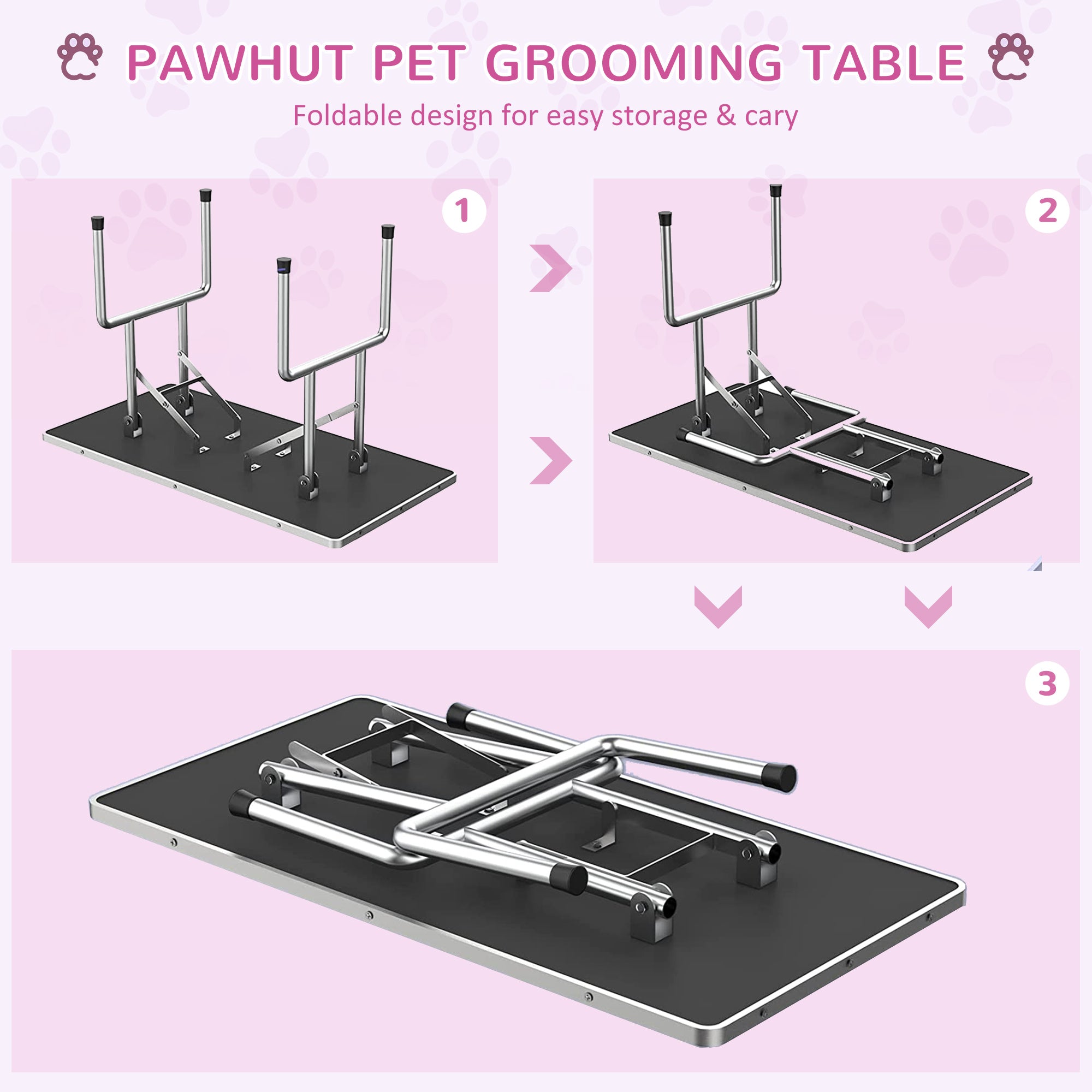 Foldable Grooming Table for Dogs with Height Adjustable Grooming Arm, Storage Shelf, Pink Dog Grooming Tables at Gallery Canada