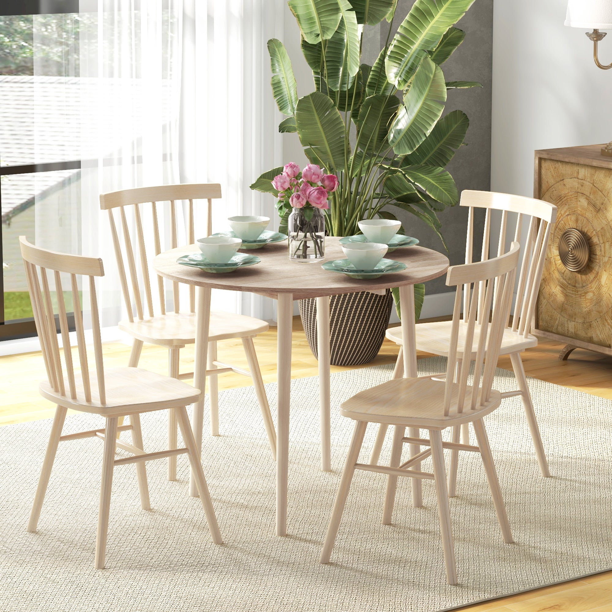 Folding Dining Table, Round Drop Leaf Kitchen Table for Small Spaces with Wood Legs, Oak Dining Tables at Gallery Canada