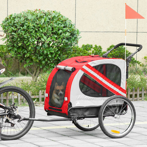 Dog Bike Trailer, 2-in-1 Dog Wagon Pet Stroller for Travel with Universal Wheel Reflectors Flag, for Small and Medium Dogs, Red