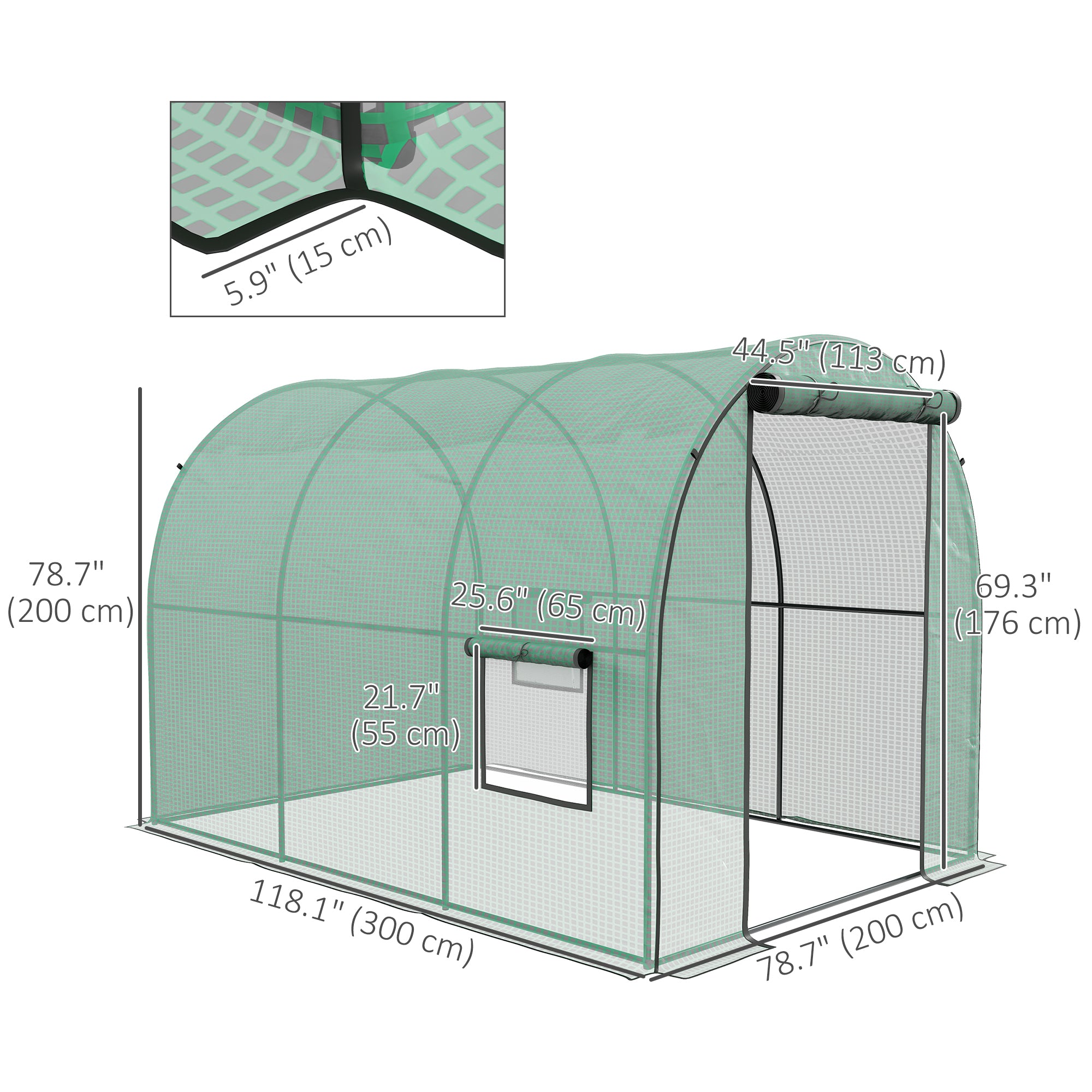 Polytunnel Greenhouse Walk-in Grow House with Plasric Cover, Door, Mesh Window and Steel Frame, 6.6' x 10' x 6.6' Tunnel Greenhouses at Gallery Canada