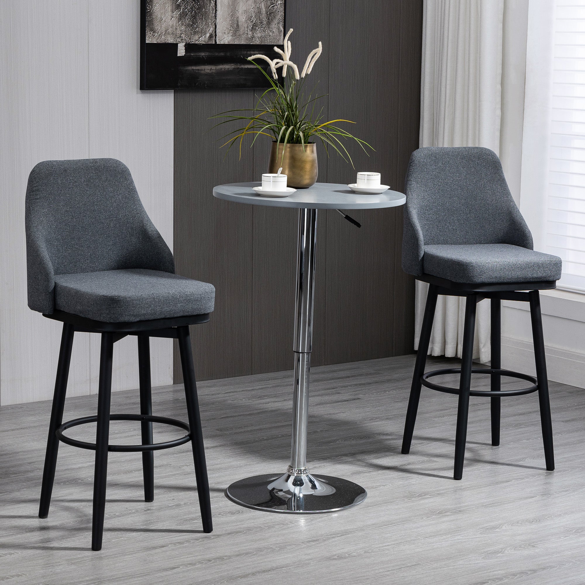 Extra Tall Bar Stools Set of 2, Modern 360° Swivel Barstools, Dining Room Chairs with Steel Legs Footrest, Charcoal Grey Bar Stools Charcaol Grey  at Gallery Canada