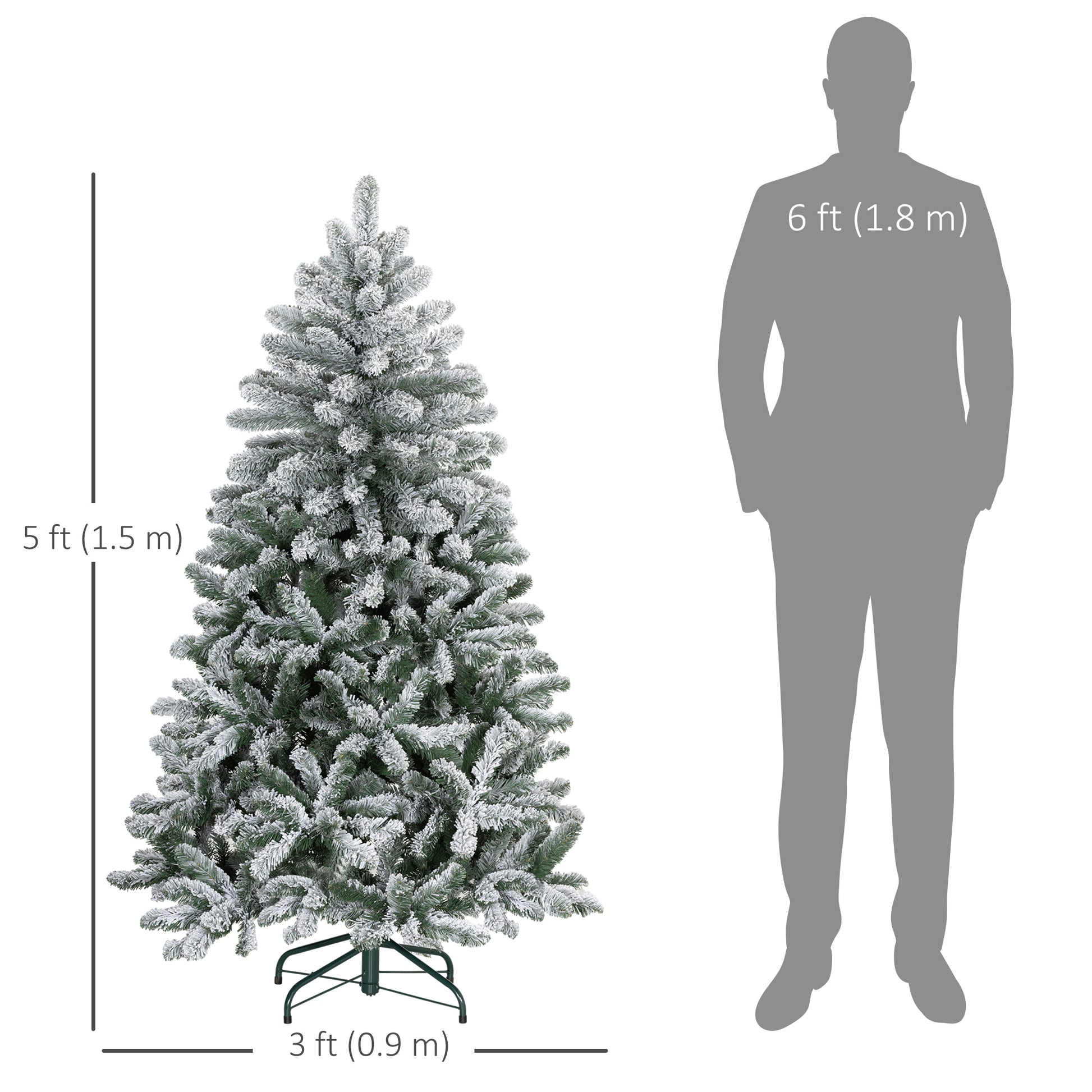 5 Foot Artificial Flocked Christmas Tree with Snow, Metal Stand, Hinged Xmas Tree for Home Office Holiday Flocked Christmas Trees   at Gallery Canada