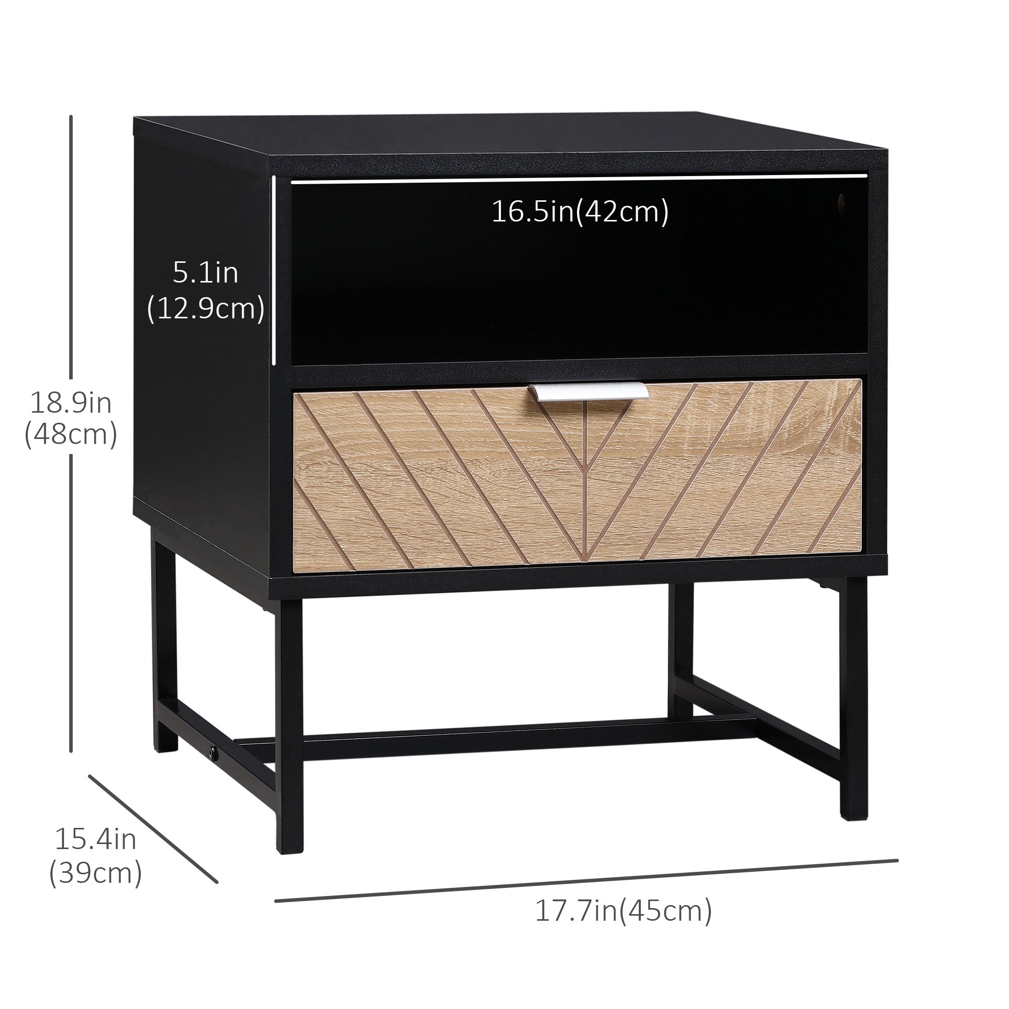 Modern Bedside Table with Drawer, Nightstand with Storage Shelf, Sofa End Table for Bedroom, Black and Oak Bedside Tables at Gallery Canada