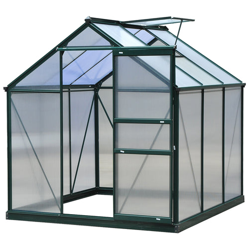 6.2' x 6.3' x 6.6' Clear Polycarbonate Greenhouse, Large Walk-In Green House Garden, Plants Grow, Galvanized Sheet Frame w/ Slide Door