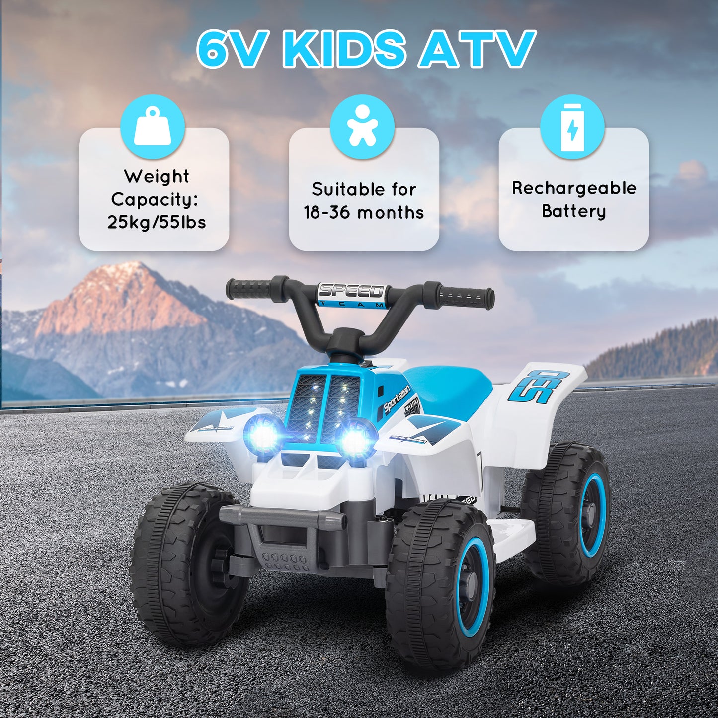 6V Kids ATV Quad, 4 Wheeler Battery Powered Electric Ride on Car w/ Lights, Forward Backward, for 3-6 Years, White Electric Toy Cars   at Gallery Canada