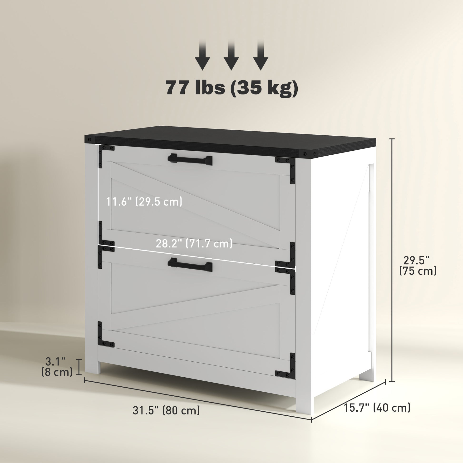 2 Drawer Filing Cabinet, Farmhouse Office Storage Cabinet with Adjustable Hanging Bars for Letter, A4, Legal Size, White Office Cabinets & Cupboards at Gallery Canada