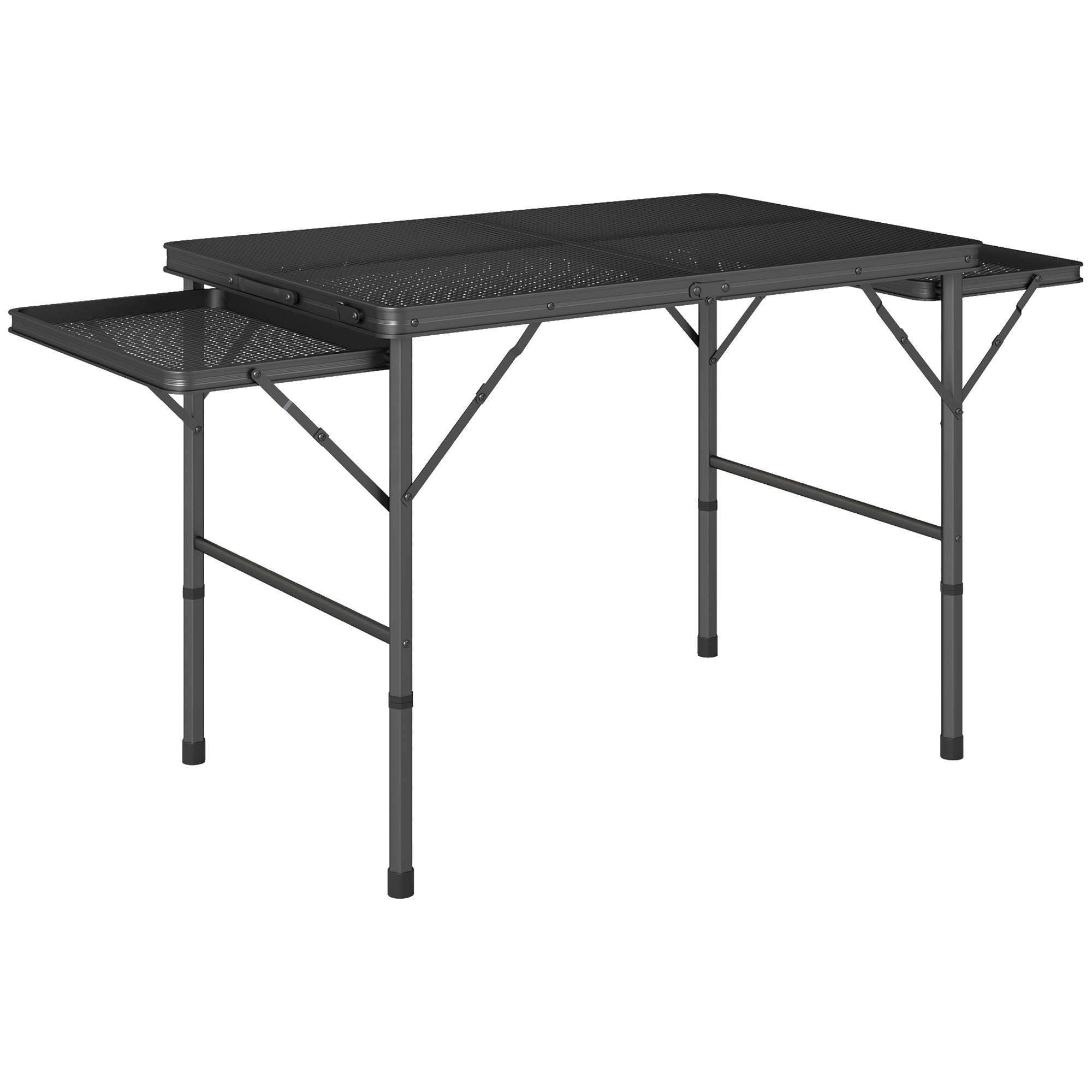 4.5ft Folding Grill Table, Height Adjustable Camping Table w/ Wing Panels, Metal Portable Picnic Table w/ Mesh Desktop Picnic Tables & Camping Chairs at Gallery Canada