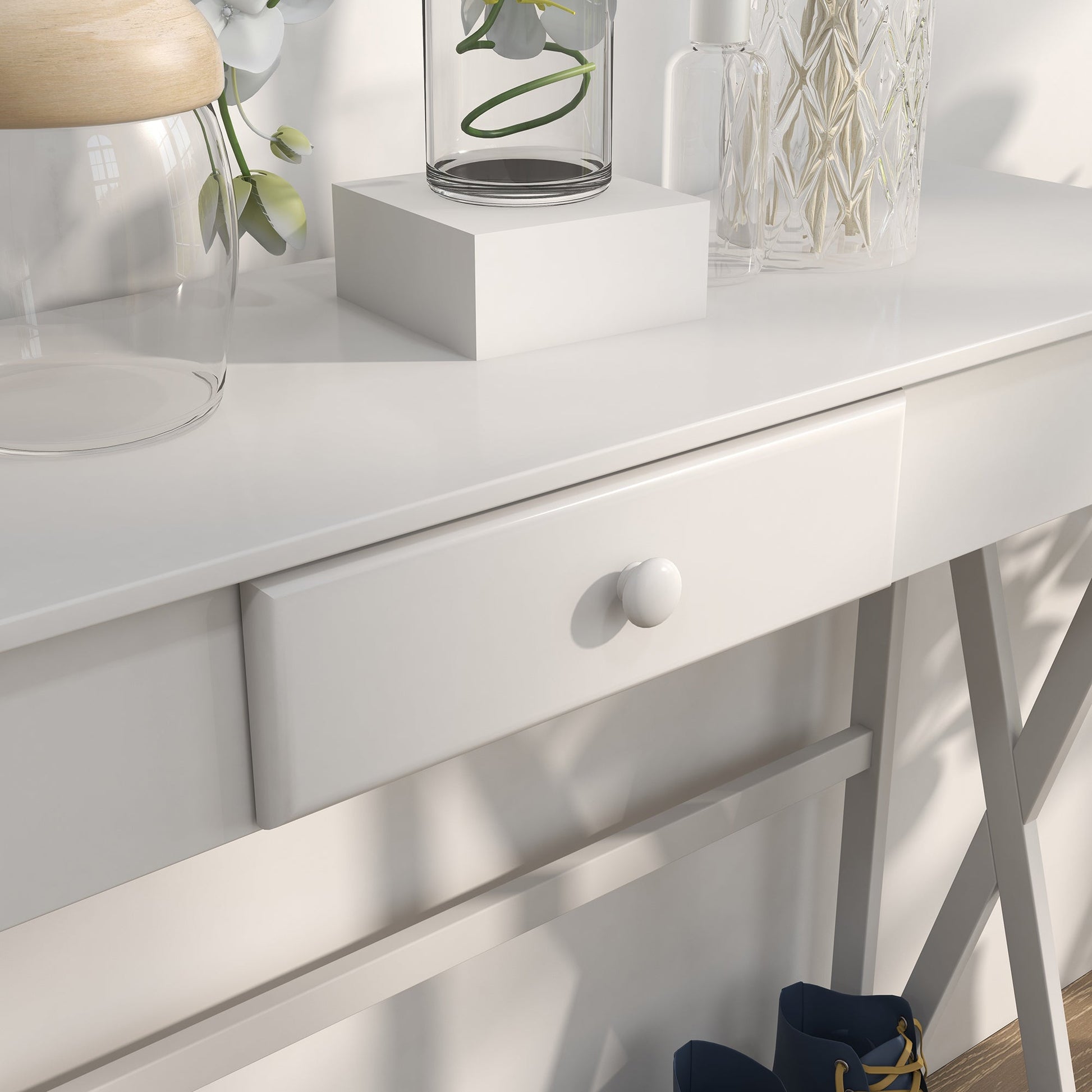 Console Table, Narrow Entryway Table with Drawer Storage Shelf and X-frame for Hallway for Living Room, White Console Tables   at Gallery Canada