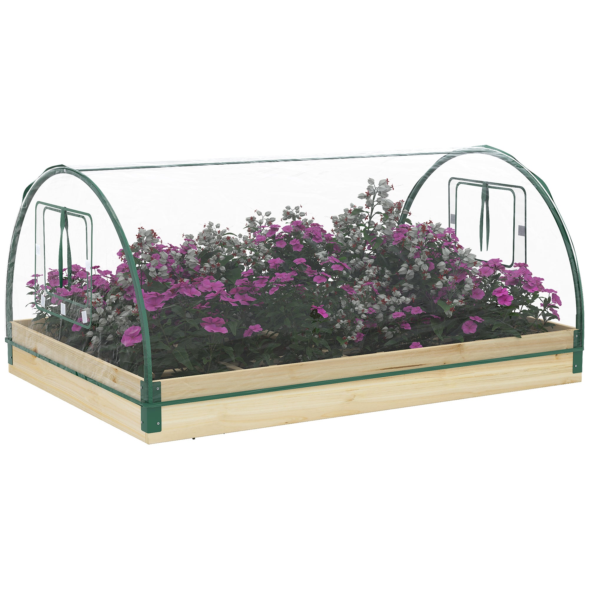 12 Pockets Raised Garden Bed with Greenhouse and Roll Up Windows for Vegetables, Flowers, 4' x 3' x 2', Natural Wood Raised Garden Beds at Gallery Canada