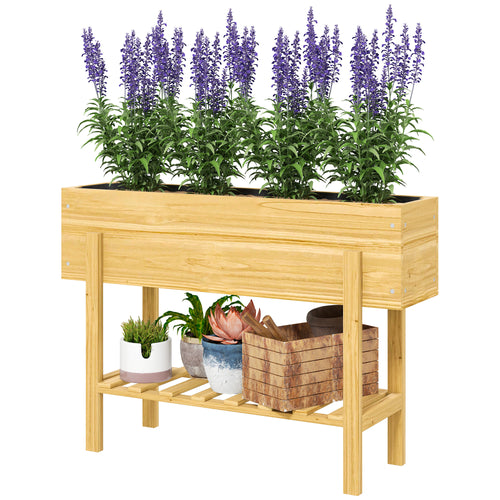 Raised Garden Bed with Legs, Elevated Box Planter with Storage Shelf, Bed Liner for Backyard Patio, Natural Wood