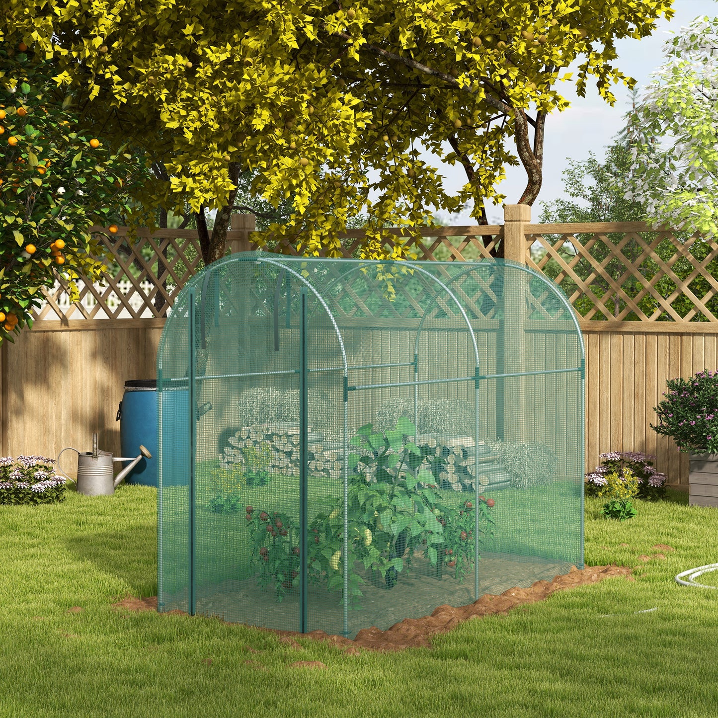 Galvanized Steel Crop Cage, Plant Protection Tent with Zippered Door, 4' x 8', Green Walk In Greenhouses at Gallery Canada