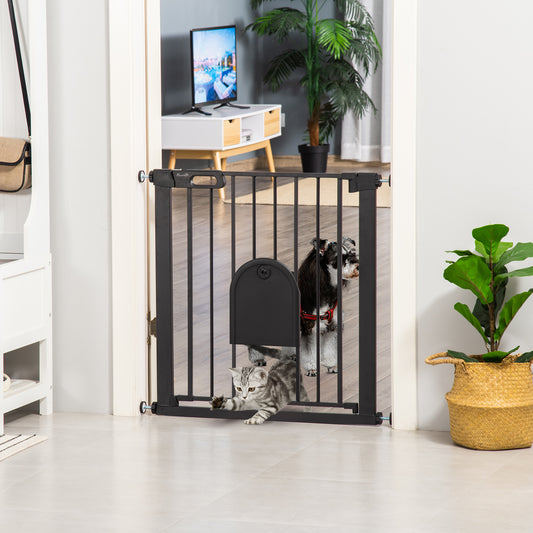 30"-32" Extra Wide Pet Gate Barrier with Small Door, Black Houses, Kennels & Pens   at Gallery Canada