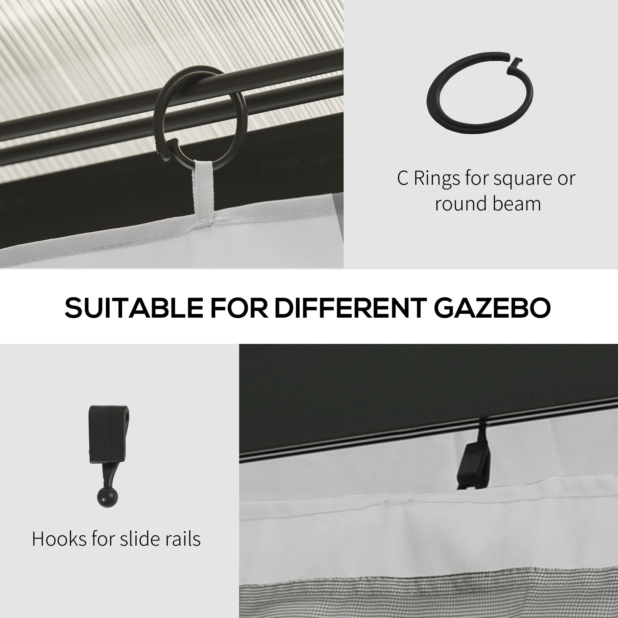 Gazebo Replacement Sidewalls 4-Panel Privacy Wall for 10' x 12' Canopy, Outdoor Shelter Curtains Accessories Light Grey Gazebo Sidewalls at Gallery Canada