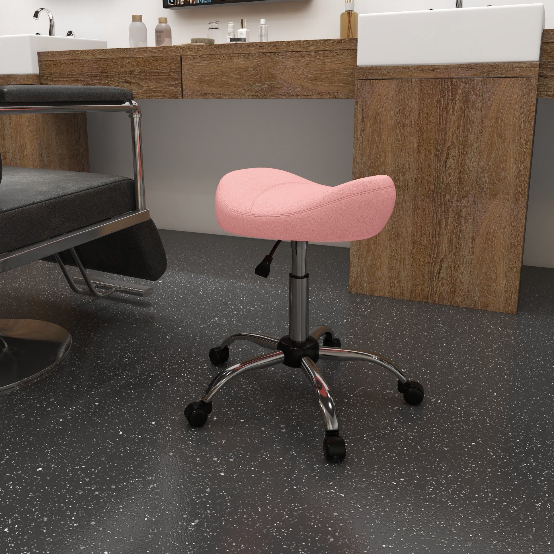 Saddle Stool, Height Adjustable Rolling Salon Chair with PU Leather for Massage, Spa, Clinic, Beauty and Tattoo, Pink Salon Stools   at Gallery Canada