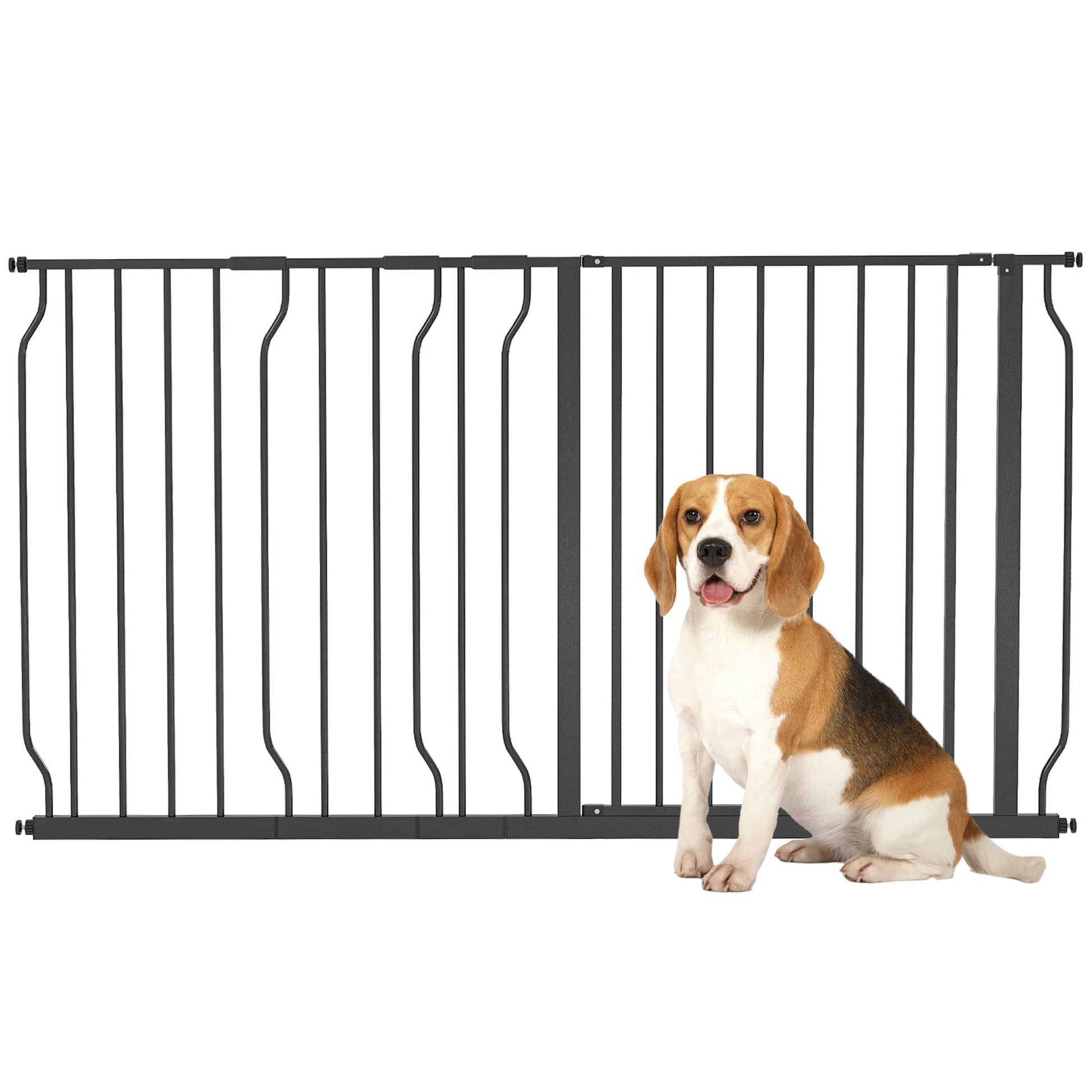 30"- 57" Extra Wide Dog Gate with Door, Double Locking System, Easy Install Pet Gate for Stairs, Hallways, and Doorways, Black Houses, Kennels & Pens Black  at Gallery Canada