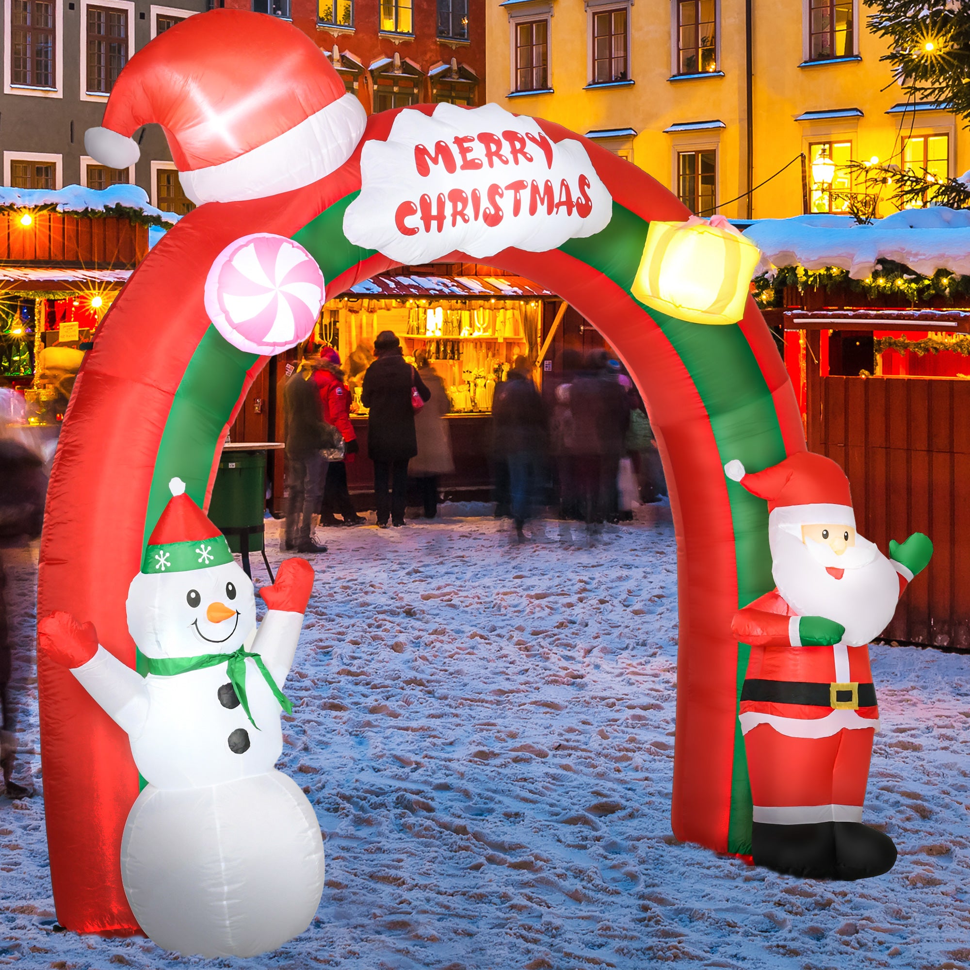 9ft Christmas Inflatable Archway with Santa Claus and Snowman for Outdoor, Blow Up Decoration with LED Lights Christmas Inflatables Red  at Gallery Canada