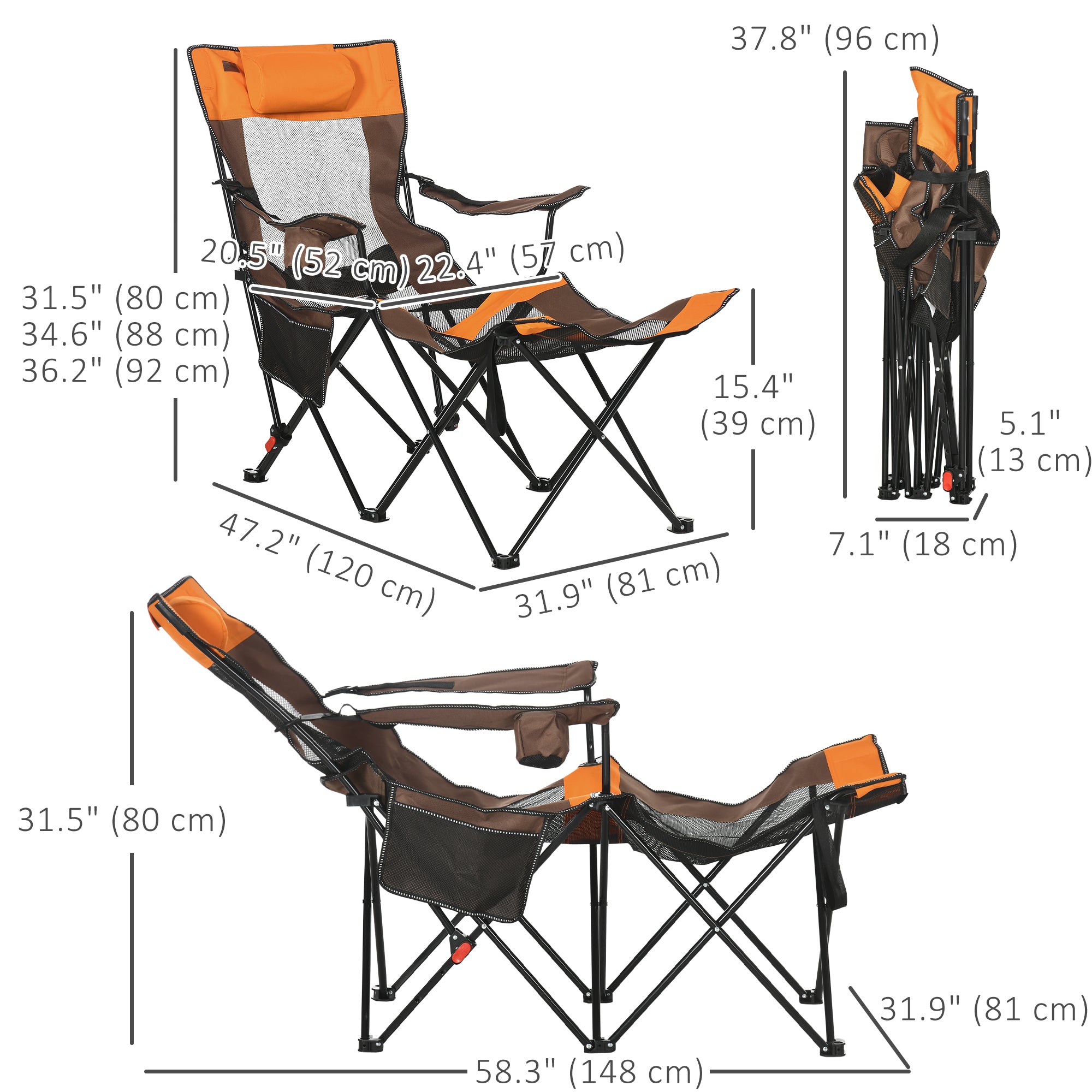 Outdoor Folding Chaise Lounge Chair with Reclining Back, Headrest, Cup Holder, Carry Bag for Patio, Camping, Multi Picnic Tables & Camping Chairs   at Gallery Canada