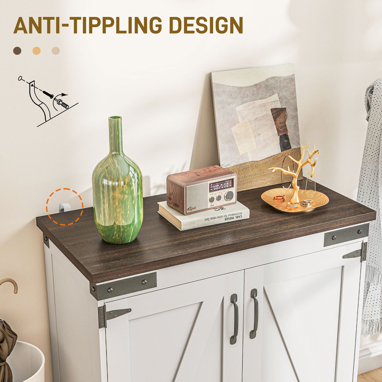 Sideboard Buffet, Kitchen Storage Cabinet with Barn Door and Adjustable Shelves, White and Brown Storage Cabinets   at Gallery Canada