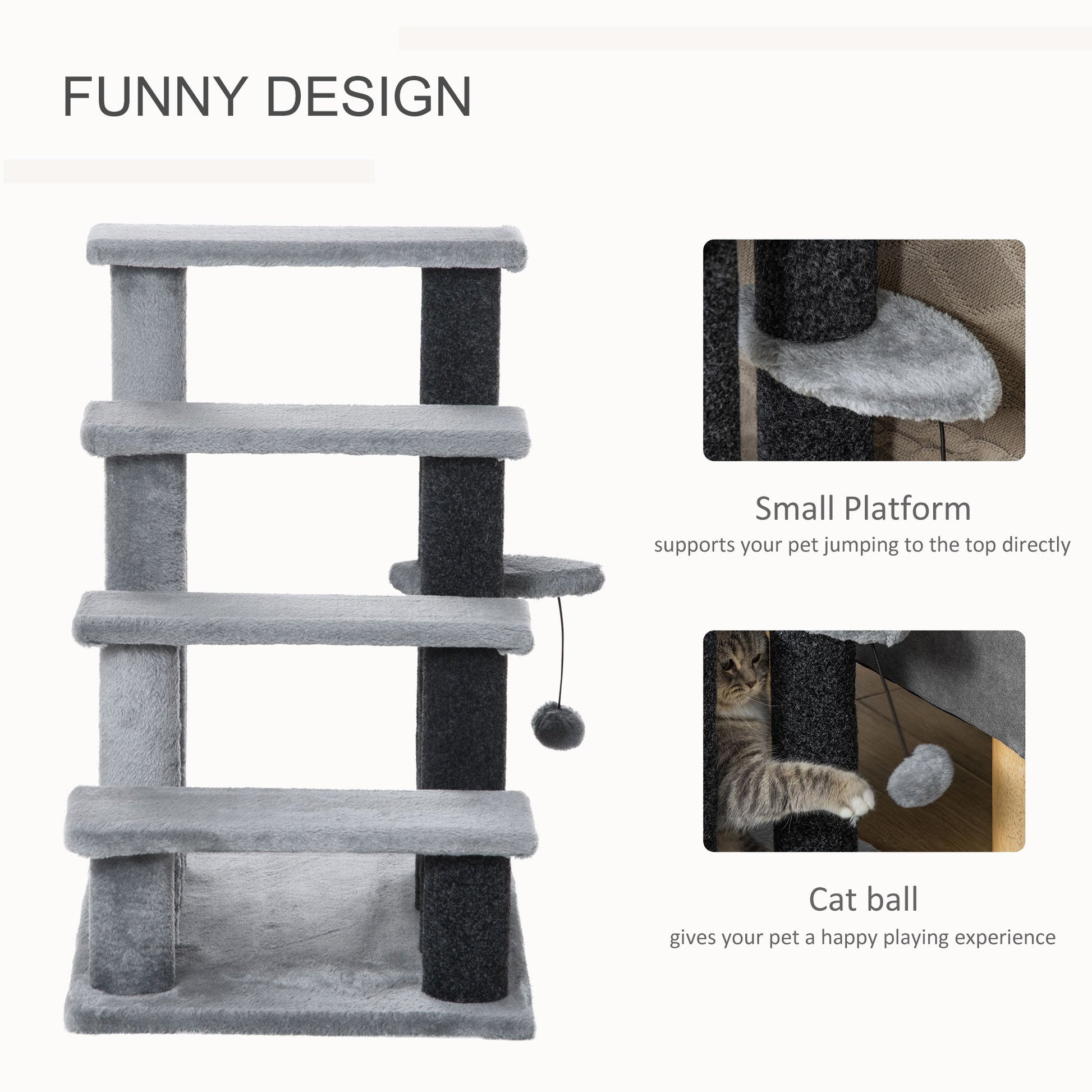 Cat Stairs for Bed, Couch 4 Steps, Small Cat Tree for Indoor Cats with Scratching Posts Toy Ball, Light Gray Cat Stairs   at Gallery Canada