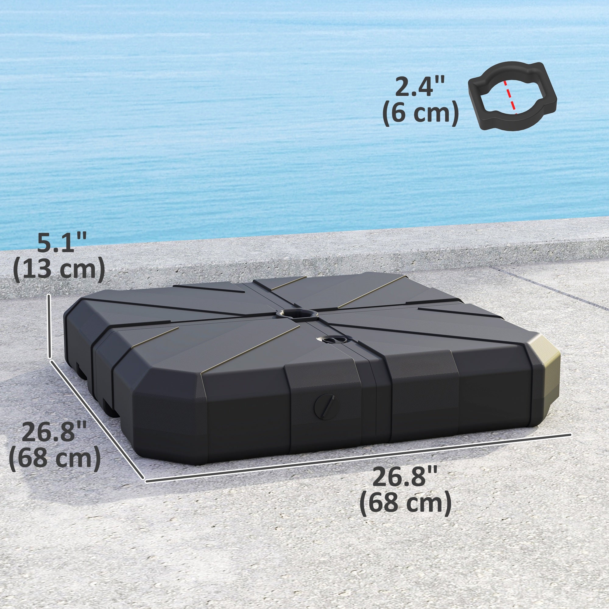 Square Patio Umbrella Base Weight, Heavy Duty Cantilever Offset Umbrella Base, Filled Up to 143lbs with Stand or 130lbs with Water for Garden Poolside, Black Umbrella Bases at Gallery Canada
