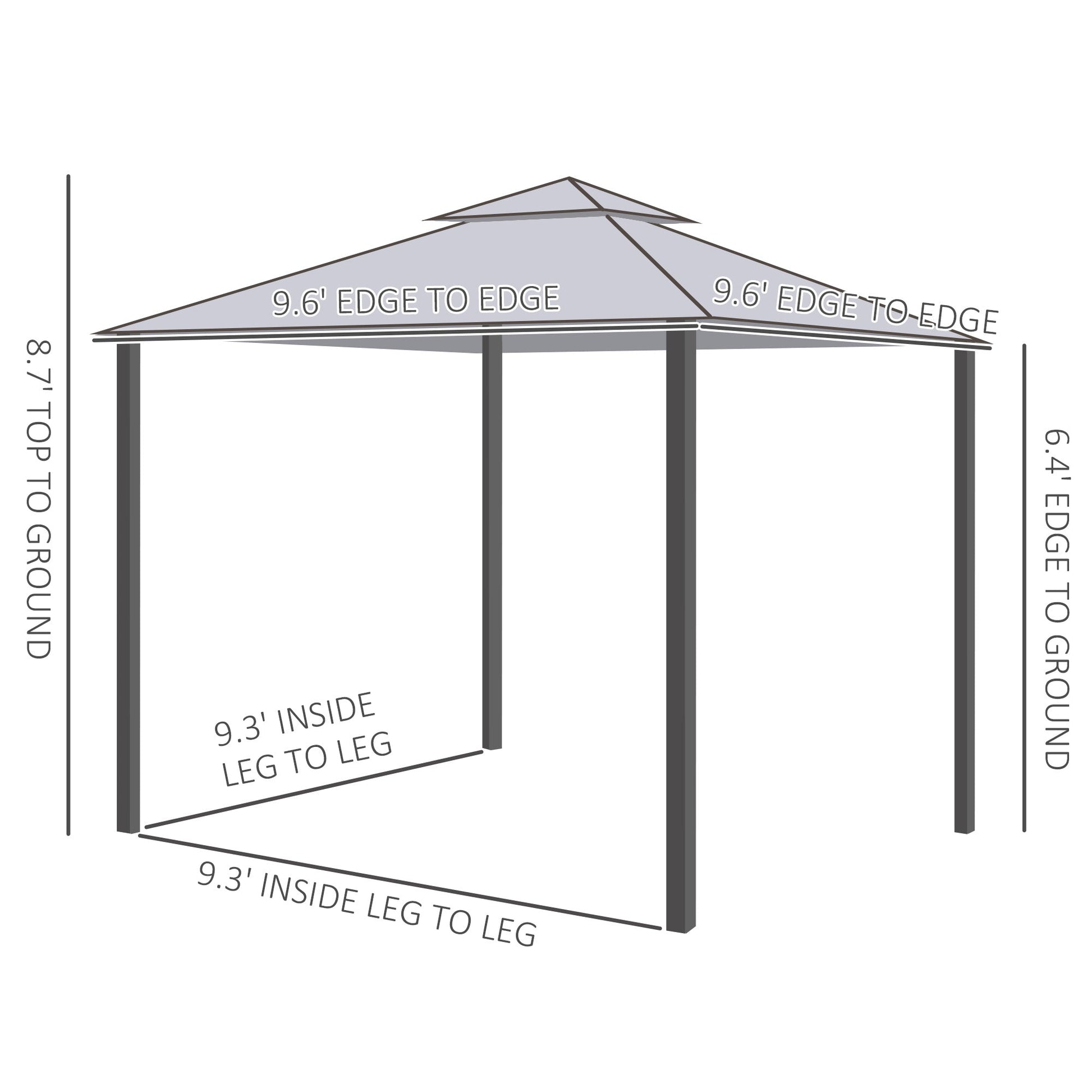 9.6' x 9.6' Patio Gazebo Outdoor Pavilion 2 Tire Roof Canopy Shelter Garden Event Party Tent Yard Sun Shade Steel Frame w/ Mosquito Netting Grey Gazebos   at Gallery Canada