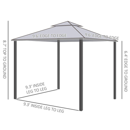 9.6' x 9.6' Patio Gazebo Outdoor Pavilion 2 Tire Roof Canopy Shelter Garden Event Party Tent Yard Sun Shade Steel Frame w/ Mosquito Netting Grey Gazebos   at Gallery Canada