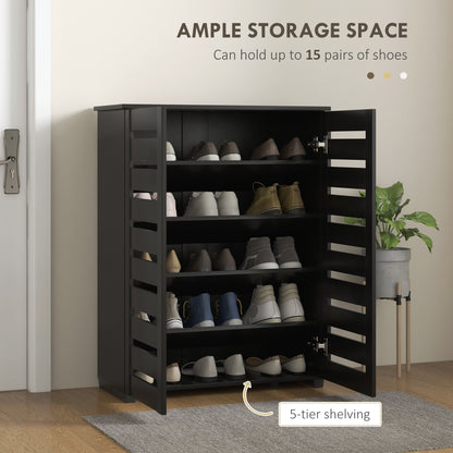 Shoe Storage Cabinet, Shoe Cabinet with 2 Slatted Doors for 15 Pairs of Shoes, Black Shoe Storage Cabinets & Racks   at Gallery Canada