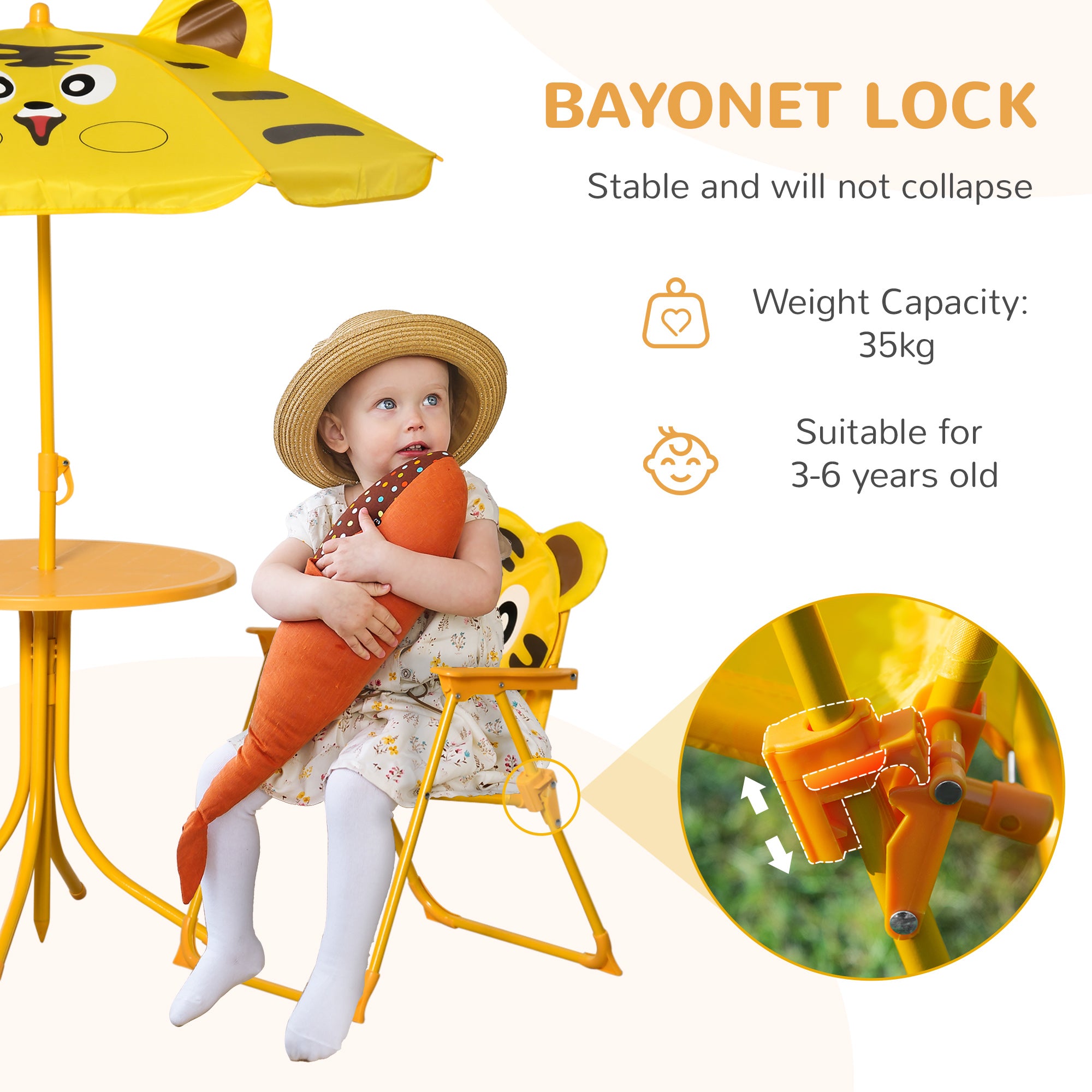 Kids Folding Picnic Table and Chair Set Pattern Outdoor Garden Patio Backyard with Removable &; Height Adjustable Sun Umbrella Yellow Kids Outdoor Furniture at Gallery Canada