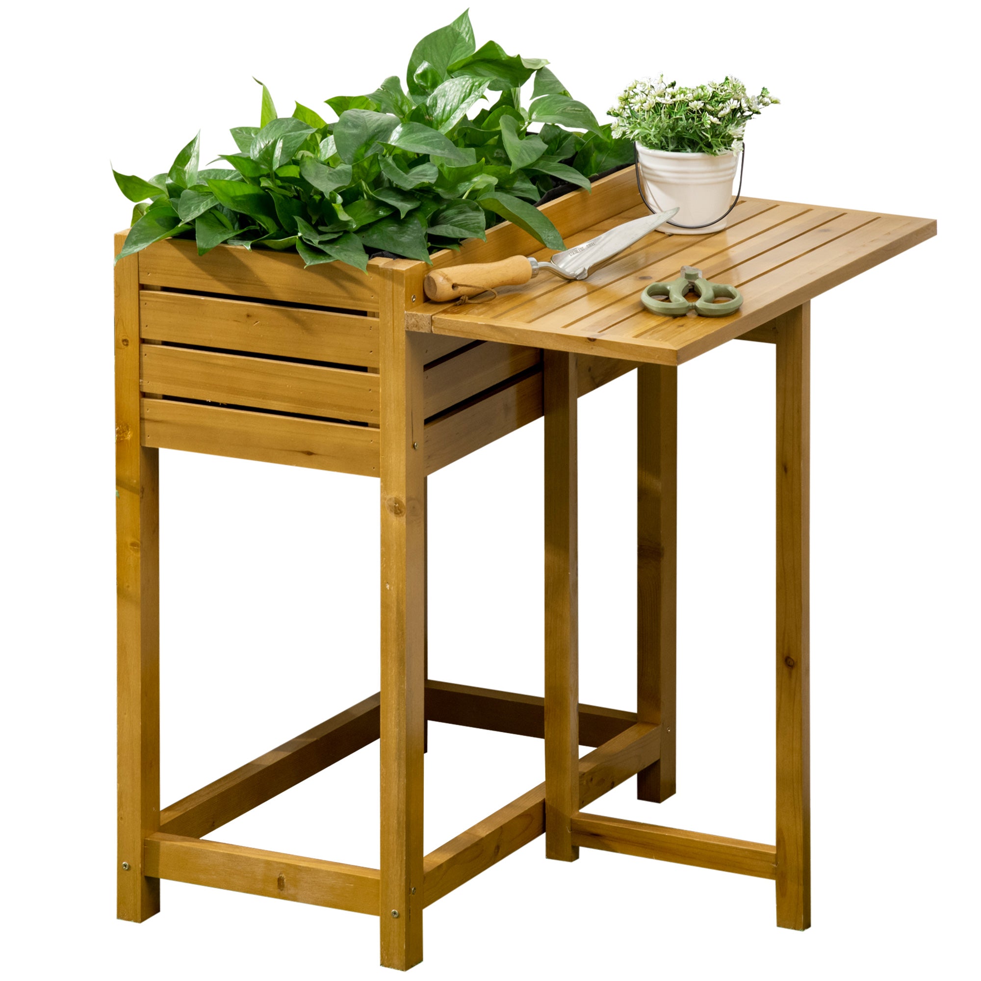 Raised Garden Bed with Folding Side Table, Elevated Wood Planter Box for Flowers and Vegetables, Use for Patio, Balcony Raised Garden Beds at Gallery Canada