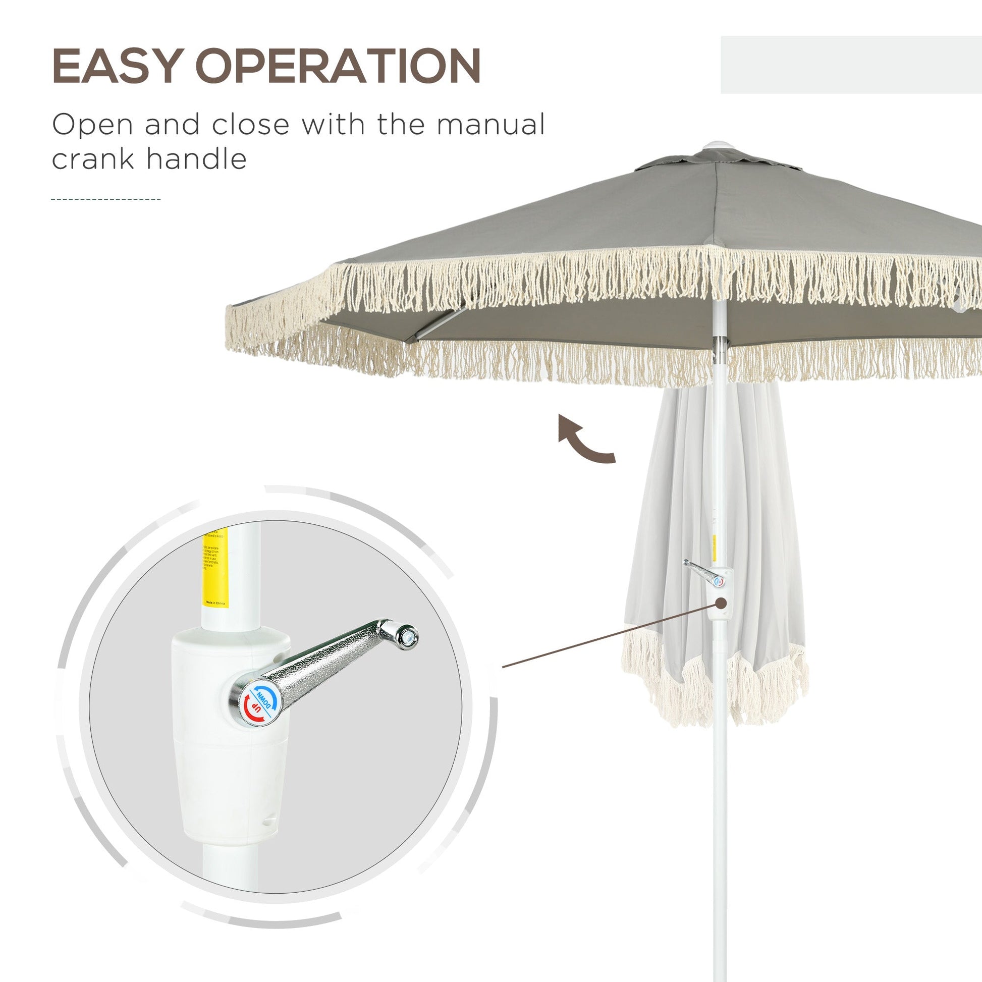 5 x 5 ft Outdoor Umbrella with Tilt, Vent, Patio Market Table Umbrella Parasol with Fringed Ruffles and Crank, Grey Sun Umbrellas   at Gallery Canada