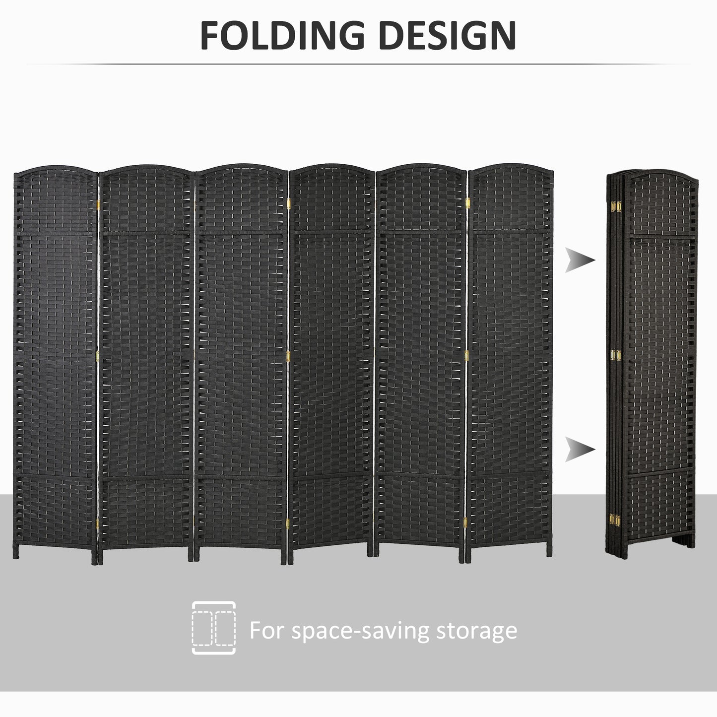 5.6 Ft Tall Folding Room Divider, 6 Panel Portable Privacy Screen, Hand-Woven Partition Wall Divider, Black Room Dividers   at Gallery Canada