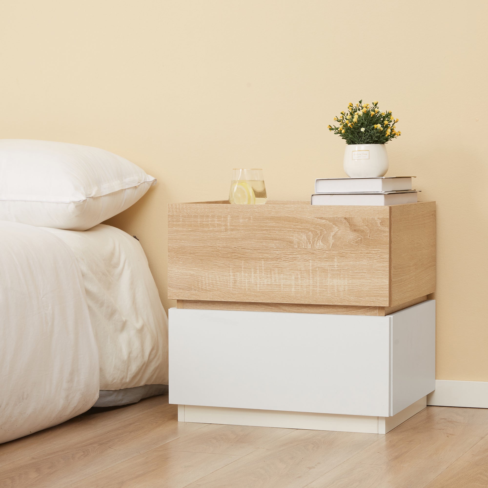 Bedside Table with 2 Stackable Drawers, Modern Nightstand, End Table for Bedroom, Natural Bedside Tables   at Gallery Canada